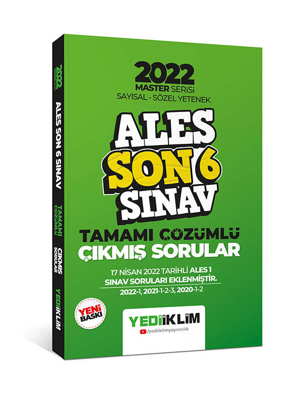 Yediiklim Yayınları 2022 Ales Master Serisi Sayısal Sözel Yetenek Son 6 Sınav Tamamı Çözümlü Çıkmış Sorular