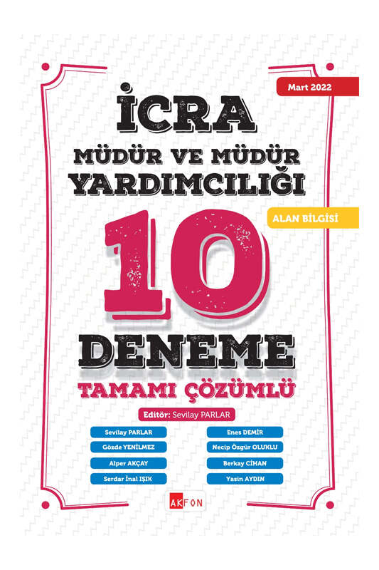 Akfon Yayınları İcra Müdür ve Müdür Yardımcılığı 10 Deneme Çözümlü
