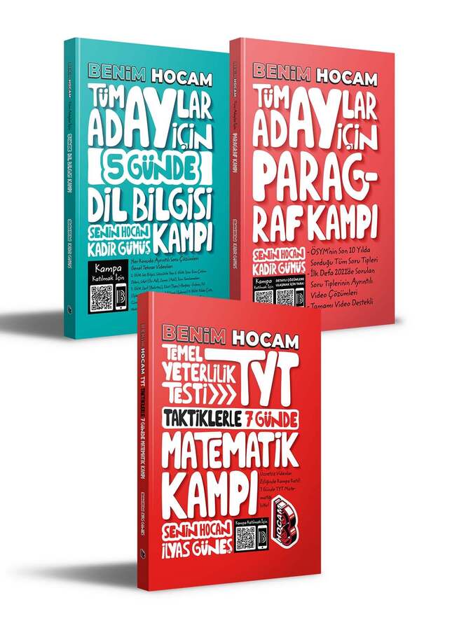 Benim Hocam Yayınları 2022 Tüm Adaylar İçin Paragraf , Dil Bilgisi ve TYT Matematik Kamp Kitabı Seti
