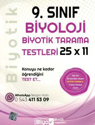 Biyotik Yayınları 9. Sınıf Biyoloji 25 x 11 Biyotik Tarama Testleri - 1