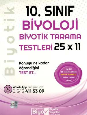 Biyotik Yayınları 10. Sınıf Biyoloji 25 x 11 Biyotik Tarama Testleri - 1