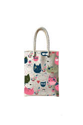 Çantasepette Kedi Desen Temalı Fermuarlı Günlük Kullanım Bez Çanta - Çantasepette