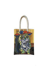 Çantasepette Ağlayan Kadın Orijinal Tablo Temalı Fermuarlı Günlük Kullanım Bez Çanta - Çantasepette