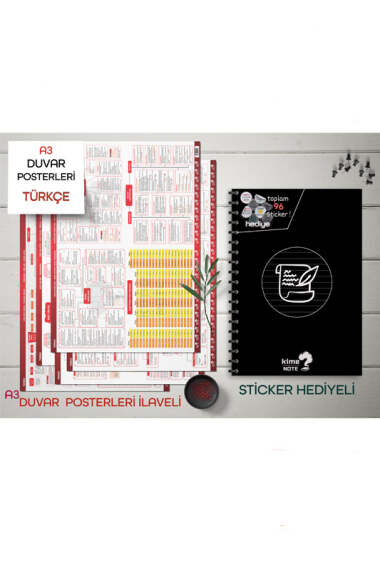 Kime Note TYT Çizgili Türkçe Okul Defteri Konu Anlatımlı 5 Büyük Poster ve 96 Sticker Hediyeli (9.10.11.12.Sınıfa Uygun) - 1