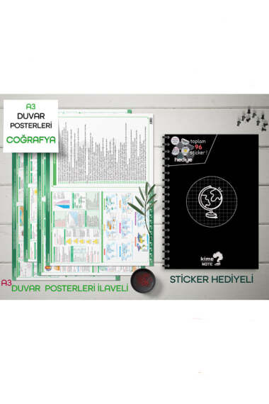 Kime Note TYT Kareli Coğrafya Okul Defteri Konu Anlatımlı 4 Büyük Poster ve 96 Sticker Hediye (9-10-11-12.Sınıfa Uygun) - 1