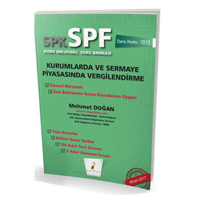 Pelikan Yayınevi SPK - SPF Kurumlarda ve Sermaye Piyasasında Vergilendirme Konu Anlatımlı Soru Bankası 1013 - 1