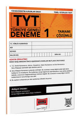 Yargı Yayınları 2023 TYT Tamamı Çözümlü Türkiye Geneli Deneme Sınavı 1 (Rüstem Kızıldağ) - 1