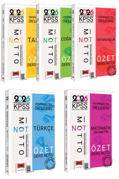 Yargı Yayınları 2026 KPSS Ortaöğretim Ön Lisans Motto Serisi GK-GY Tüm Dersler Özet Ders Notu Seti - 1