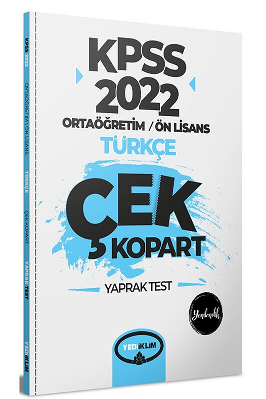Yediiklim Yayınları 2022 KPSS Ortaöğretim Ön Lisans Genel Yetenek Türkçe Çek Kopart Yaprak Test