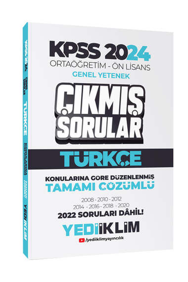 Yediiklim Yayınları KPSS 2024 Ortaöğretim-Önlisans Türkçe Konularına Göre Çıkmış Sorular - 1