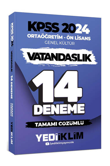 Yediiklim Yayınları 2024 KPSS Ortaöğretim Ön Lisans Genel Kültür Vatandaşlık Tamamı Çözümlü 14 Deneme - 1