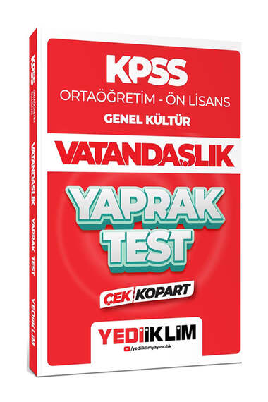 Yediiklim Yayınları 2024 KPSS Ortaöğretim Ön Lisans Genel Kültür Vatandaşlık Çek Kopart Yaprak Test - 1