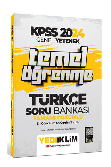 Yediiklim Yayınları 2024 KPSS Genel Yetenek Türkçe Temel Öğrenme Tamamı Çözümlü Soru Bankası - 1