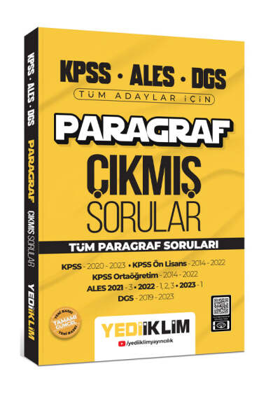 Yediiklim Yayınları 2024 KPSS ALES DGS Paragraf Konularına Göre Tamamı Çözümlü Çıkmış Sorular - 1