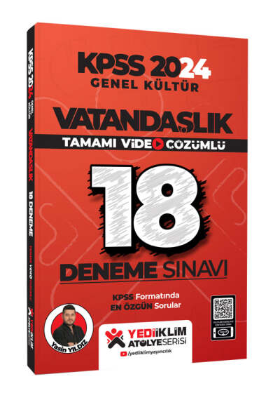 Yediiklim Yayınları 2024 KPSS Genel Kültür Vatandaşlık Tamamı Video Çözümlü 18 Deneme Sınavı - 2