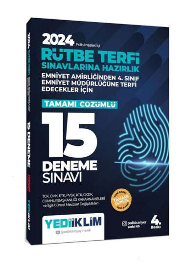 Yediiklim Yayınları 2024 Polis Meslek İçi Rütbe Terfi Sınavlarına Hazırlık Tamamı Çözümlü 15 Deneme Sınavı - 1