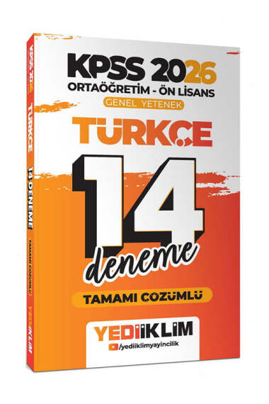 Yediiklim Yayınları 2026 KPSS Ortaöğretim Ön Lisans Genel Yetenek Türkçe Tamamı Çözümlü 14 Deneme - 1