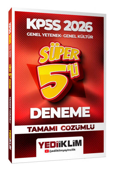 Yediiklim Yayınları 2026 KPSS Genel Yetenek Genel Kültür Tamamı Çözümlü Süper 5 li Deneme - 1