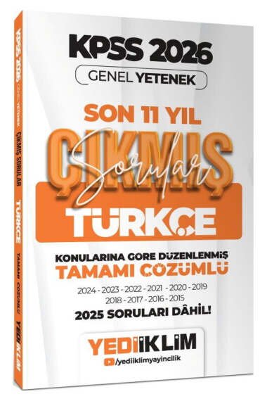 Yediiklim Yayınları 2026 KPSS Genel Yetenek Türkçe Konularına Göre Tamamı Çözümlü Son 11 Yıl Çıkmış Sorular - 1
