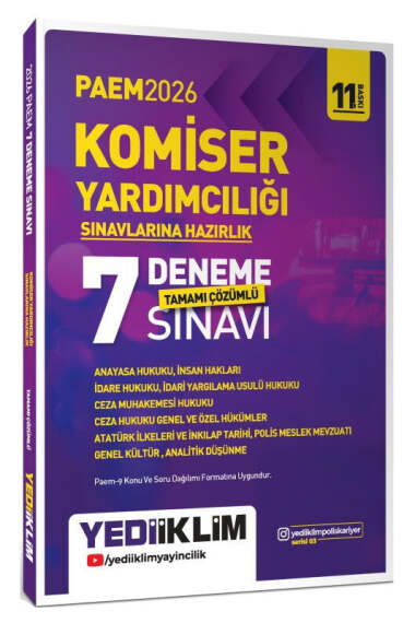 Yediiklim Yayınları 2026 PAEM Komiser Yardımcılığı Sınavlarına Hazırlık Tamamı Çözümlü 7 Deneme - 1