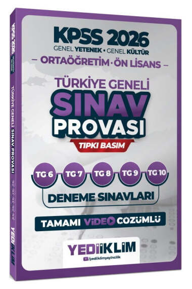 Yediiklim Yayınları 2026 KPSS Ortaöğretim Ön Lisans GY GK Türkiye Geneli Sınav Provası Tıpkı Basım 6 7 8 9 10 Deneme - 1