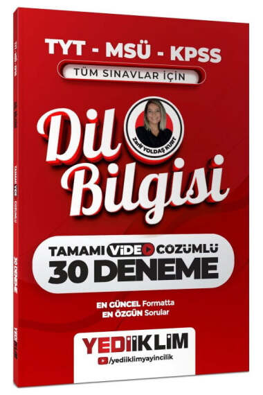 Yediiklim Yayınları 2027 TYT-MSÜ-KPSS Tüm Sınavlar için Dil Bilgisi Tamamı Video Çözümlü 30 Deneme - 1