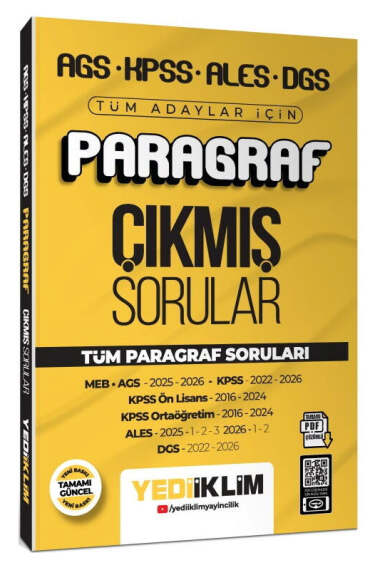 Yediiklim Yayınları AGS KPSS ALES DGS Tüm Adaylar İçin Paragraf Tamamı PDF Çözümlü Çıkmış Sorular - 1